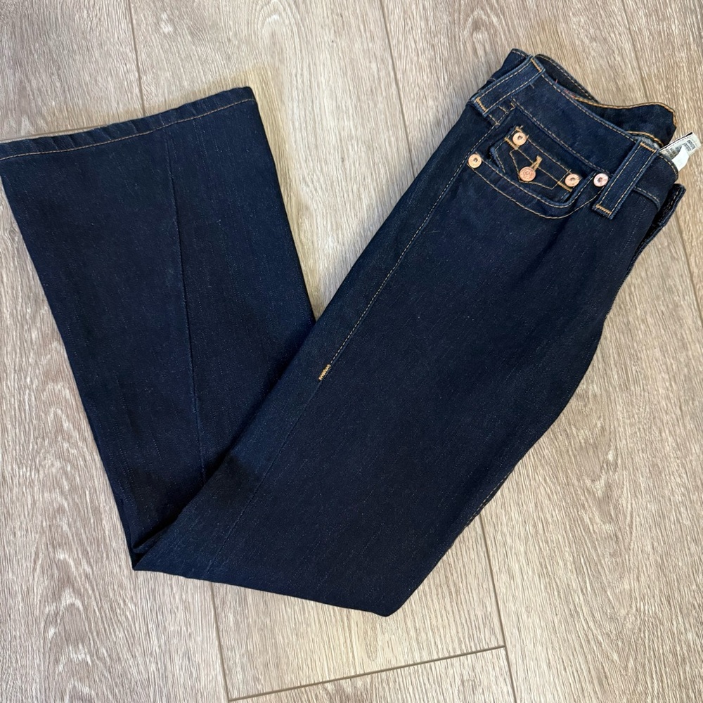 True Religion Joey Flare Denim Jeans Women Dark Blue Y2K USA Dark Blue Jeans 27 - Picture 3 of 11